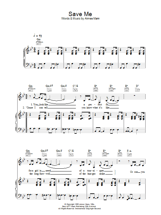 Save Me (Piano, Vocal & Guitar Chords) von Aimee Mann