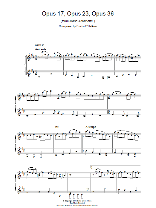 Opus 17, Opus 23, Opus 36 (from Marie Antoinette) (Piano Solo) von Dustin O'Halloran