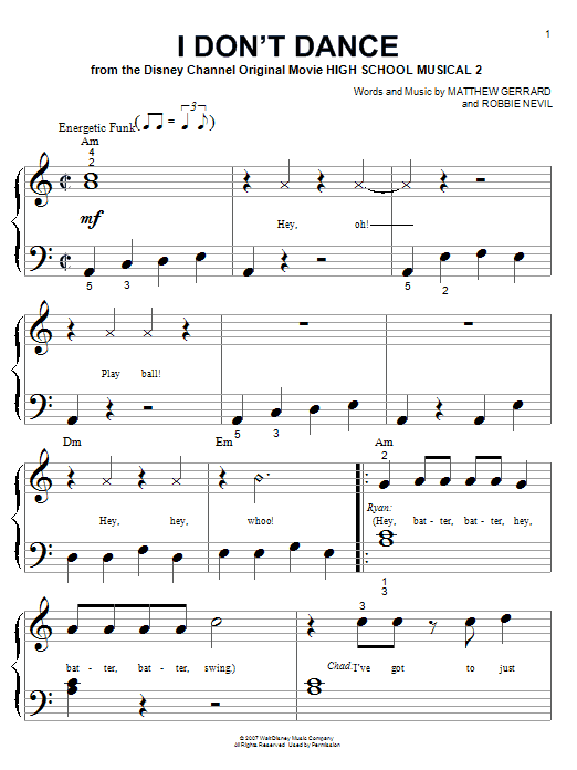 I Don't Dance (Big Note Piano) von High School Musical 2