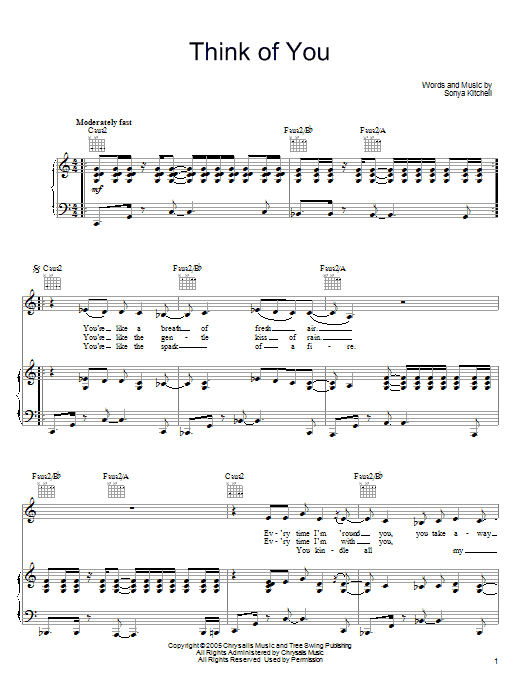 Think Of You (Piano, Vocal & Guitar Chords (Right-Hand Melody)) von Sonya Kitchell