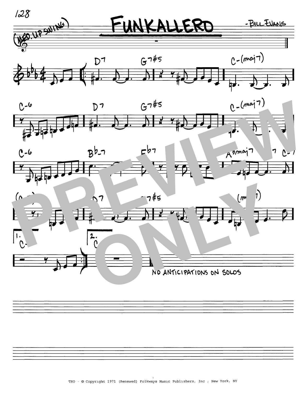 Funkallero (Real Book  Melody & Chords  C Instruments) von Bill Evans