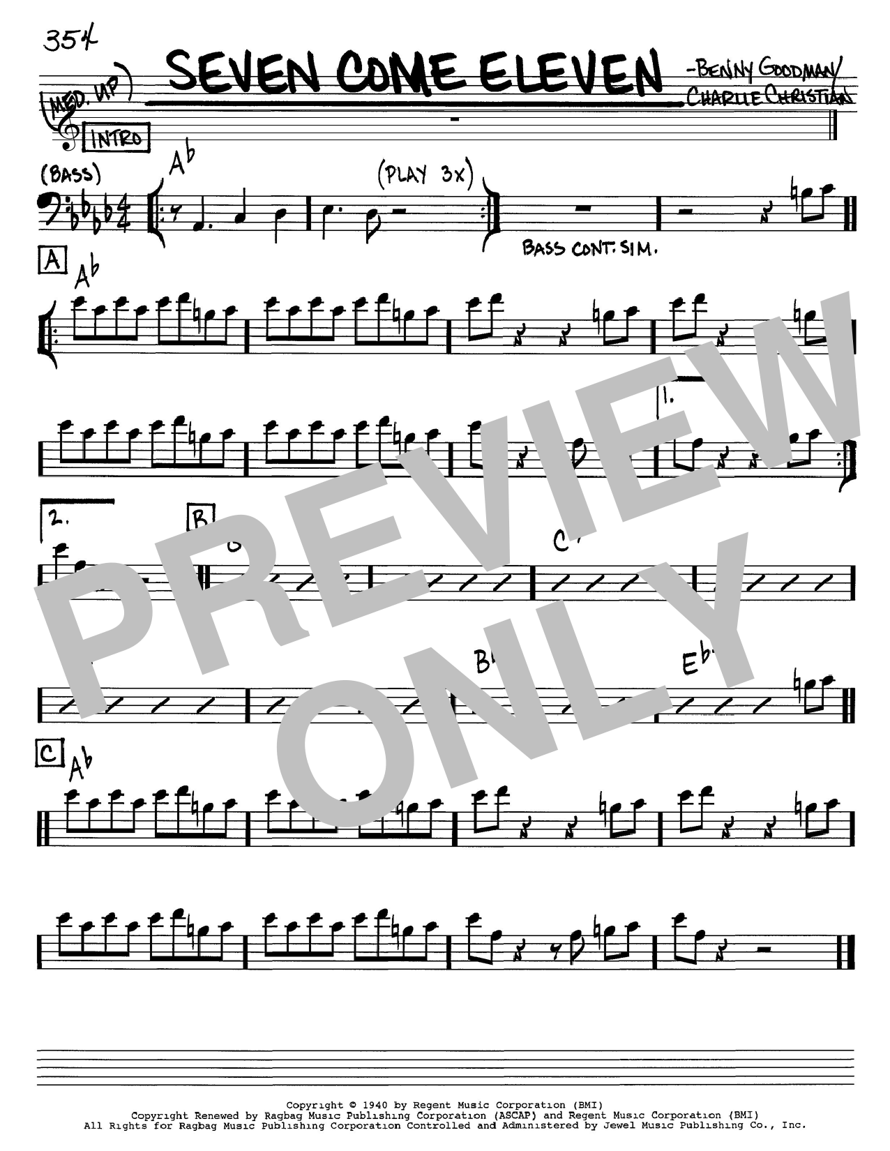 Seven Come Eleven (Real Book  Melody & Chords  Bass Clef Instruments) von Benny Goodman