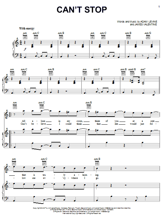 Can't Stop (Piano, Vocal & Guitar Chords (Right-Hand Melody)) von Maroon 5