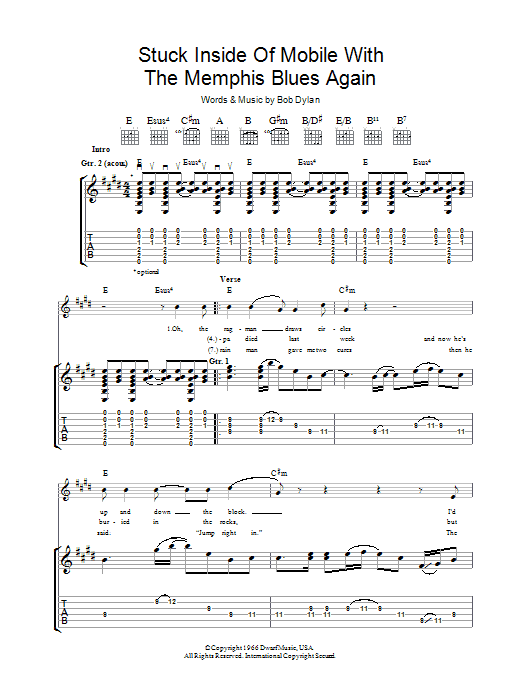 Stuck Inside Of Mobile With The Memphis Blues Again (Guitar Tab) von Bob Dylan