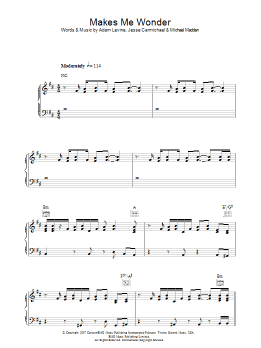 Makes Me Wonder (Piano, Vocal & Guitar Chords) von Maroon 5