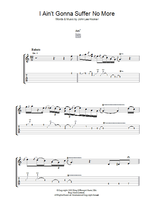 I Ain't Gonna Suffer No More (Guitar Tab) von John Lee Hooker