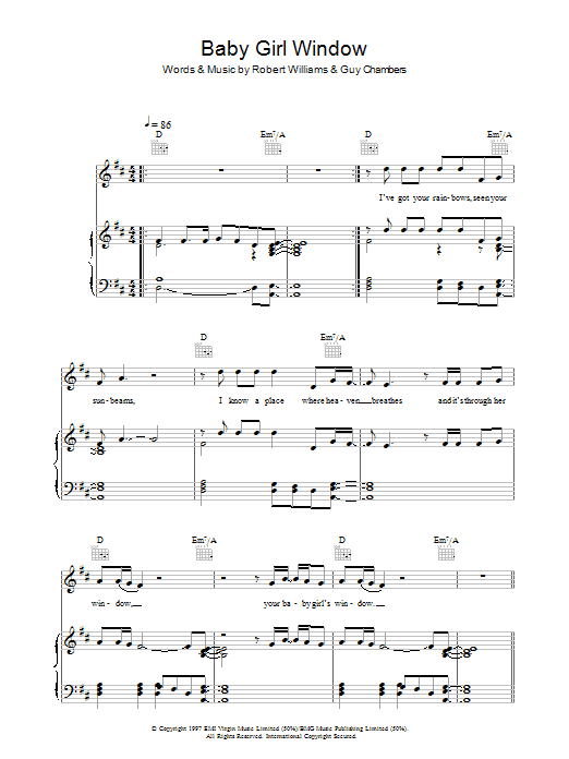 Baby Girl Window (Piano, Vocal & Guitar Chords) von Robbie Williams