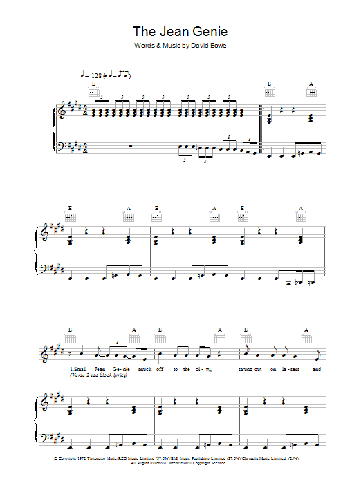 The Jean Genie (Piano, Vocal & Guitar Chords) von David Bowie