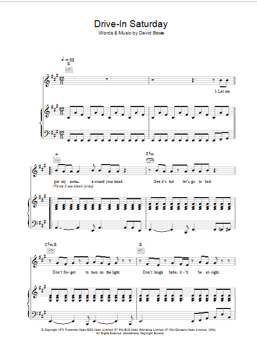 Drive-In Saturday (Piano, Vocal & Guitar Chords) von David Bowie