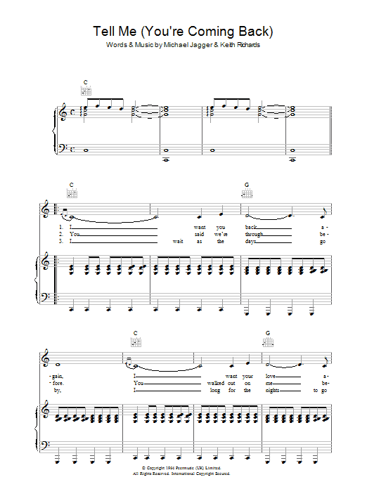 Tell Me (You're Coming Back) (Piano, Vocal & Guitar Chords) von The Rolling Stones