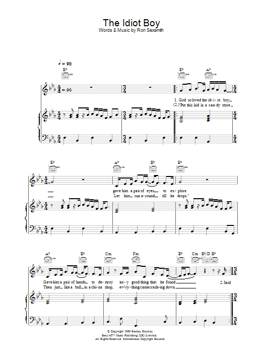 The Idiot Boy (Piano, Vocal & Guitar Chords) von Ron Sexsmith