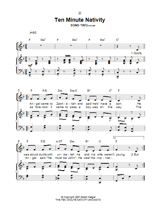 Song Two (from The Ten Minute Nativity) (Piano, Vocal & Guitar Chords) von Alison Hedger