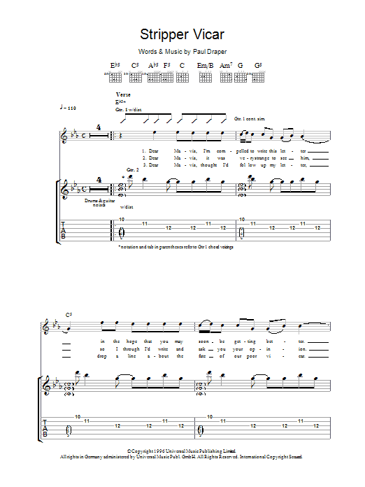 Stripper Vicar (Guitar Tab) von Mansun