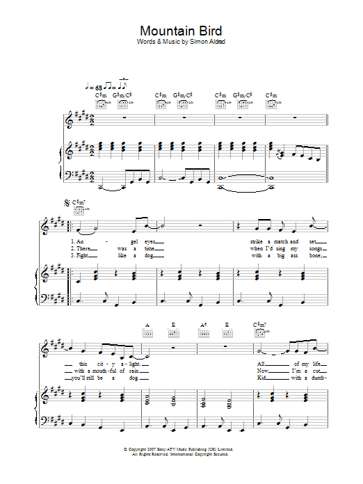 Mountain Bird (Piano, Vocal & Guitar Chords) von Cherry Ghost