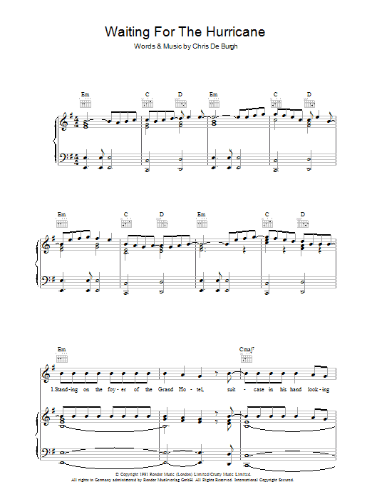 Waiting For The Hurricane (Piano, Vocal & Guitar Chords) von Chris de Burgh