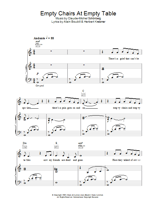 Empty Chairs At Empty Tables (Piano, Vocal & Guitar Chords) von Alain Boublil