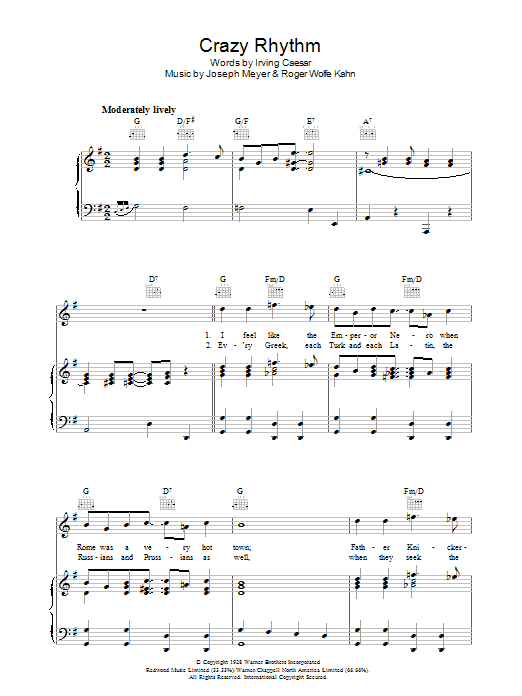 Crazy Rhythm (Piano, Vocal & Guitar Chords) von Irving Caesar