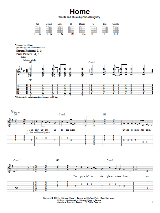 Home (Easy Guitar Tab) von Daughtry