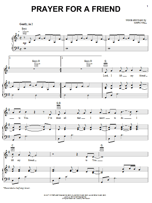 Prayer For A Friend (Piano, Vocal & Guitar Chords (Right-Hand Melody)) von Casting Crowns