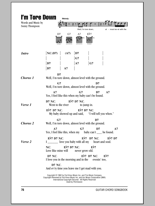 I'm Tore Down (Guitar Chords/Lyrics) von Eric Clapton