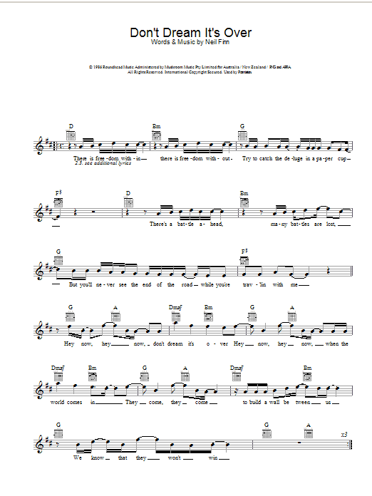 Don't Dream It's Over (Lead Sheet / Fake Book) von Crowded House