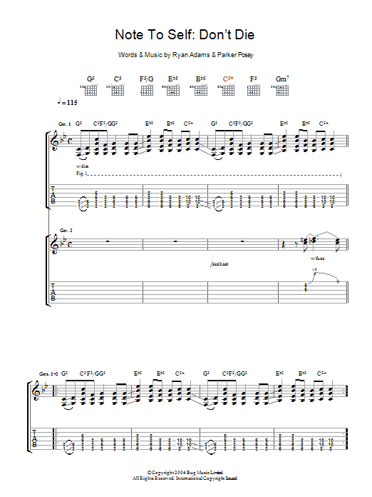 Note To Self: Don't Die (Guitar Tab) von Ryan Adams