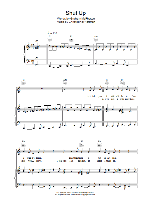 Shut Up (Piano, Vocal & Guitar Chords) von Madness