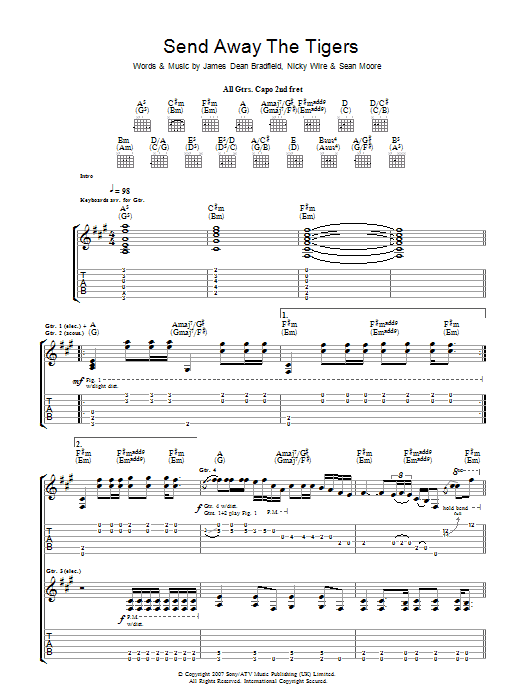 Send Away The Tigers (Guitar Tab) von Manic Street Preachers