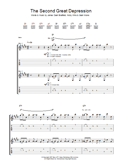 The Second Great Depression (Guitar Tab) von Manic Street Preachers