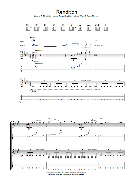 Rendition (Guitar Tab) von Manic Street Preachers