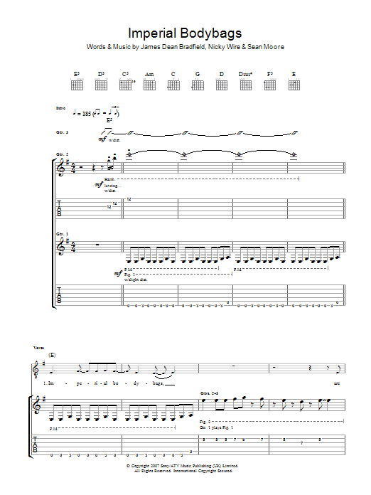 Imperial Bodybags (Guitar Tab) von Manic Street Preachers