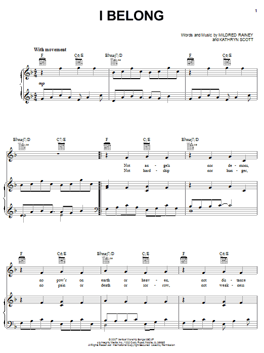 I Belong (Piano, Vocal & Guitar Chords (Right-Hand Melody)) von Kathryn Scott