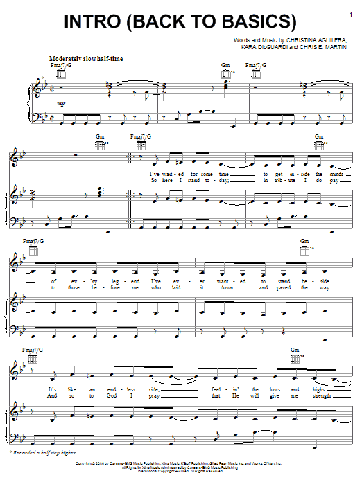 Intro (Back To Basics) (Piano, Vocal & Guitar Chords (Right-Hand Melody)) von Christina Aguilera