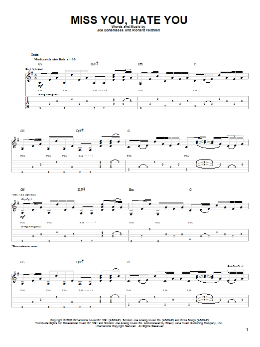 Miss You, Hate You (Guitar Tab) von Joe Bonamassa