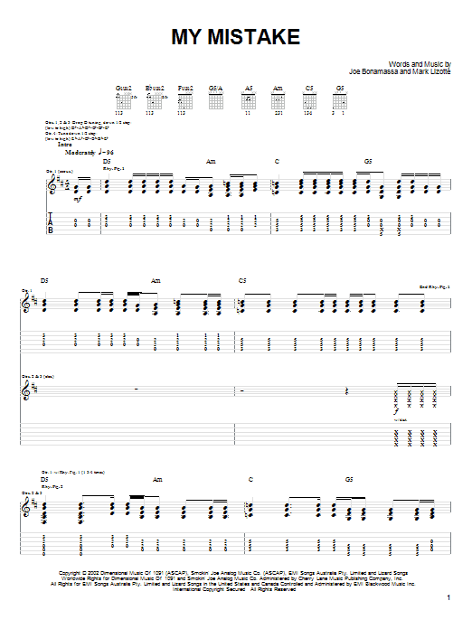 My Mistake (Guitar Tab) von Joe Bonamassa