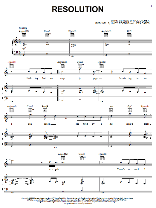 Resolution (Piano, Vocal & Guitar Chords (Right-Hand Melody)) von Nick Lachey