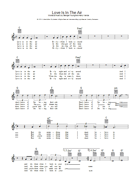 Love Is In The Air (Lead Sheet / Fake Book) von John Young