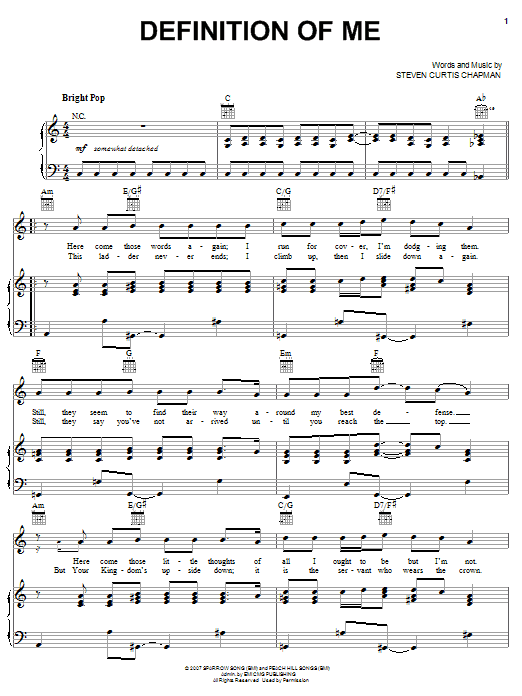 Definition Of Me (Piano, Vocal & Guitar Chords (Right-Hand Melody)) von Steven Curtis Chapman
