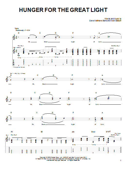 Hunger For The Great Light (Guitar Tab) von Dave Matthews Band
