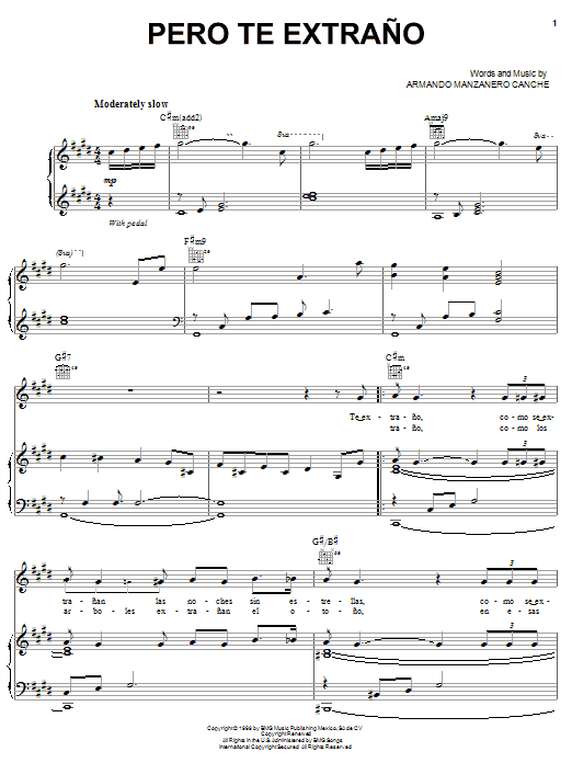 Pero Te Extrano (Piano, Vocal & Guitar Chords (Right-Hand Melody)) von Andrea Bocelli
