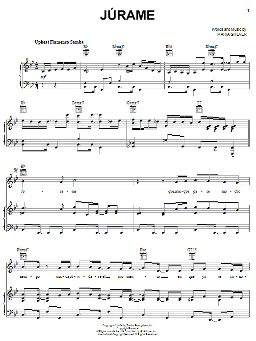 Jurame (Piano, Vocal & Guitar Chords (Right-Hand Melody)) von Andrea Bocelli