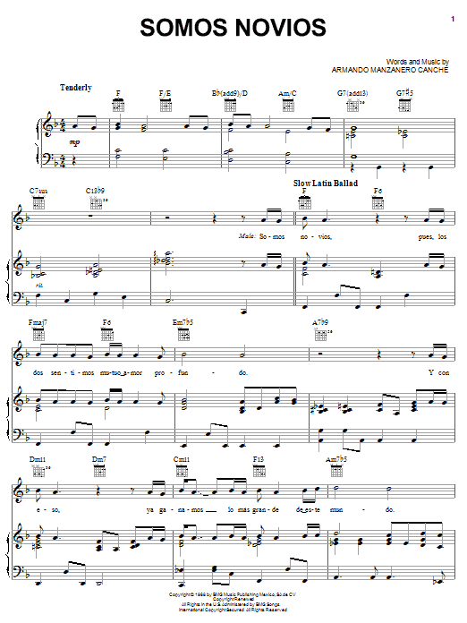 Somos Novios (duet with Christina Aguilera) (Piano, Vocal & Guitar Chords (Right-Hand Melody)) von Andrea Bocelli