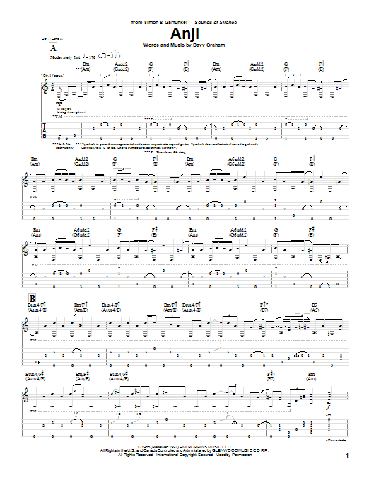 Anji (Guitar Tab) von Simon & Garfunkel