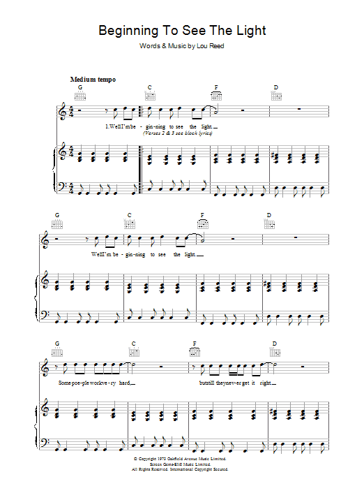 Beginning To See The Light (Piano, Vocal & Guitar Chords) von The Velvet Underground