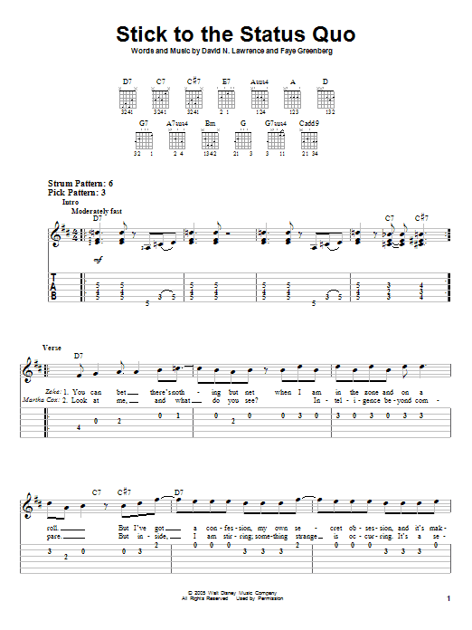 Stick To The Status Quo (Easy Guitar Tab) von High School Musical