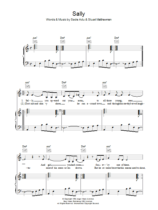 Sally (Piano, Vocal & Guitar Chords) von Sade