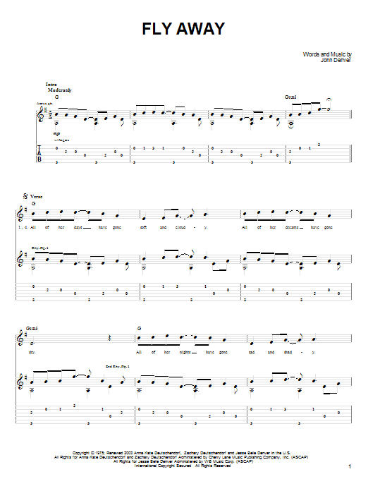 Fly Away (Guitar Tab) von John Denver