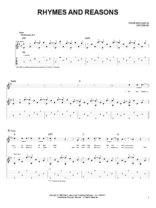 Rhymes And Reasons (Guitar Tab) von John Denver