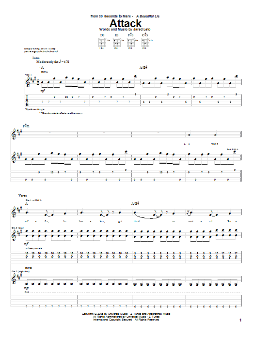 Attack (Guitar Tab) von 30 Seconds To Mars