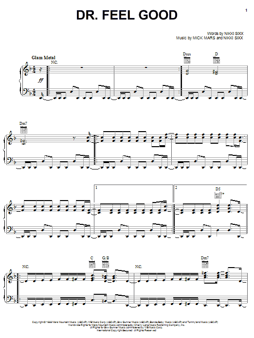 Dr. Feel Good (Piano, Vocal & Guitar Chords (Right-Hand Melody)) von Motley Crue